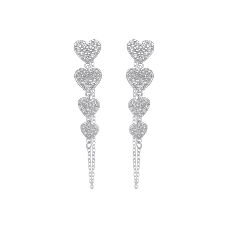 Sterling Silver 4 Heart Dangle Cuff Earrings