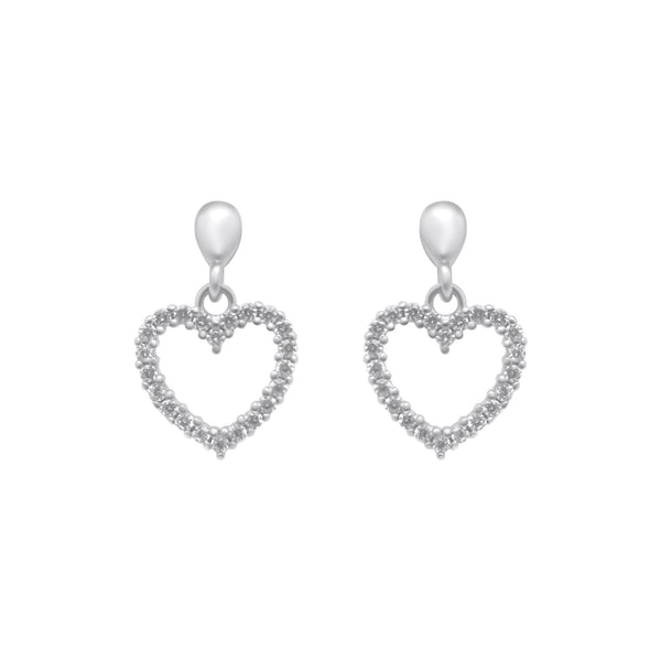 Sterling Silver Dangle CZ Heart Earrings