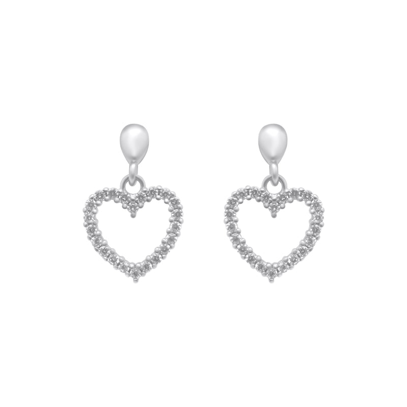 Sterling Silver Dangle CZ Heart Earrings