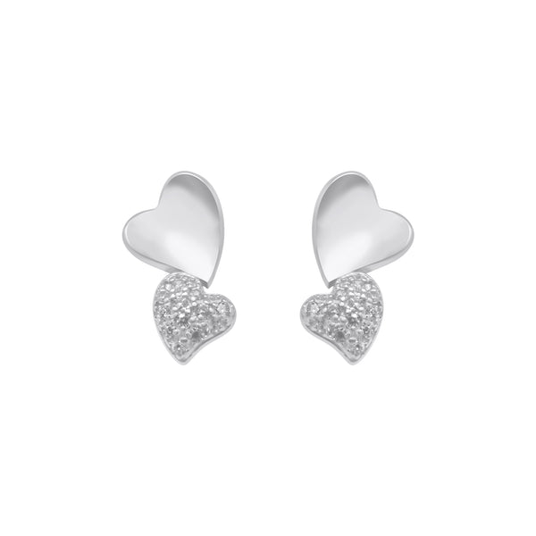 Sterling Silver Two Heart CZ Stud Earrings