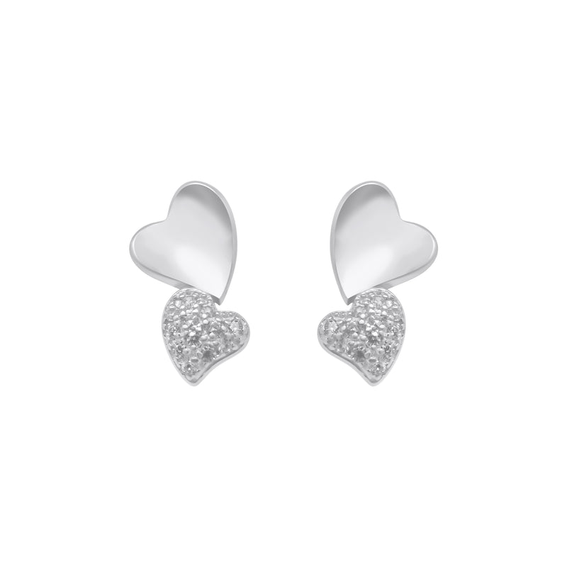 Sterling Silver Two Heart Stud Earrings