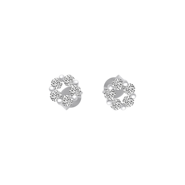 Sterling Silver Flower Stud CZ Earrings