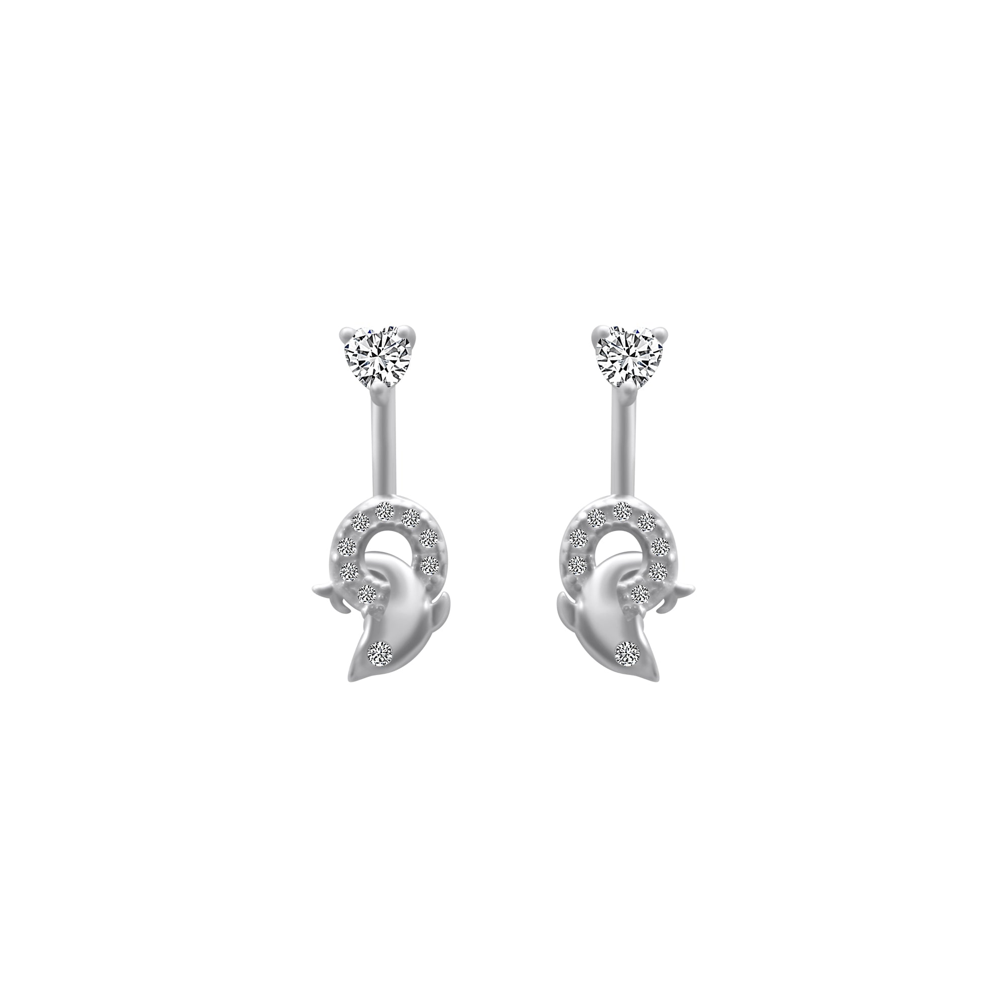 Sterling Silver CZ Dangle Dolphin Earrings