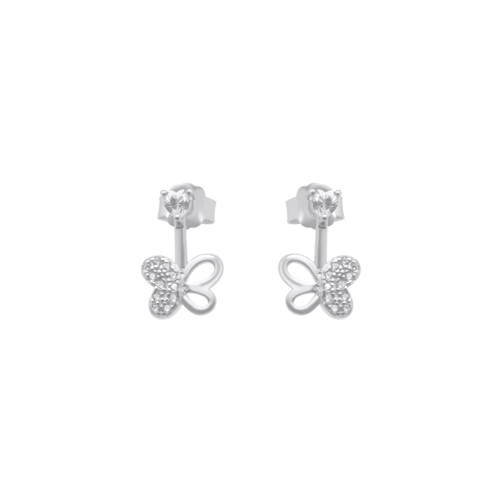 Sterling Silver CZ Drop Down Butterfly Earrings