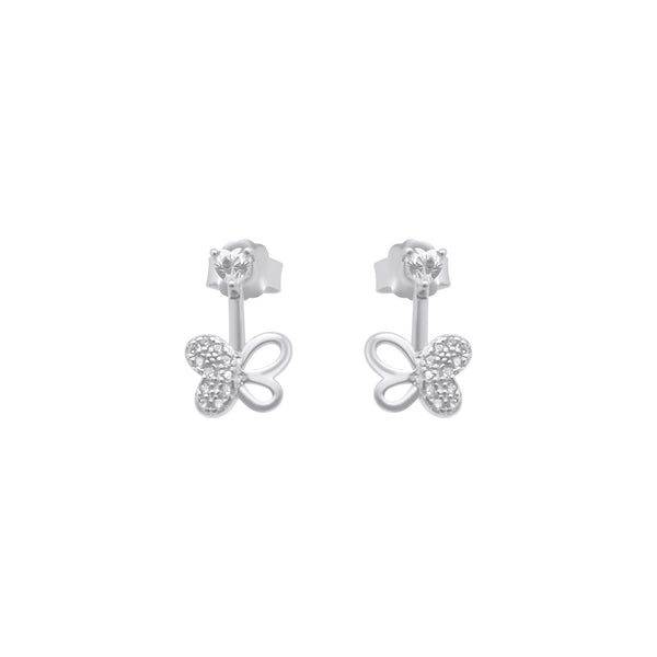 Sterling Silver CZ Drop Down Butterfly Earrings