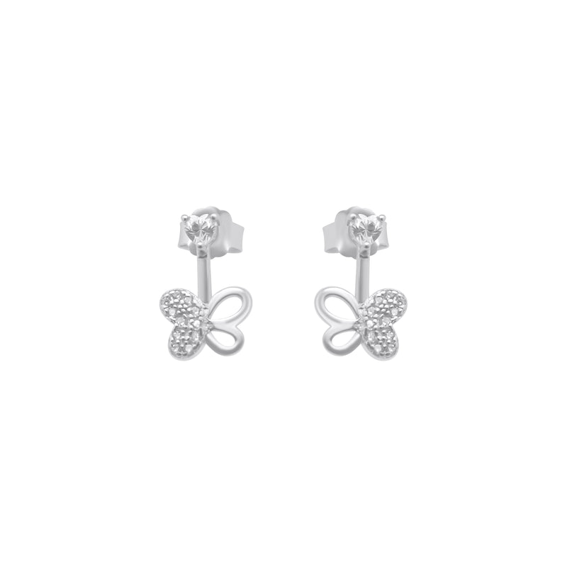 Sterling Silver CZ Drop Down Butterfly Earrings