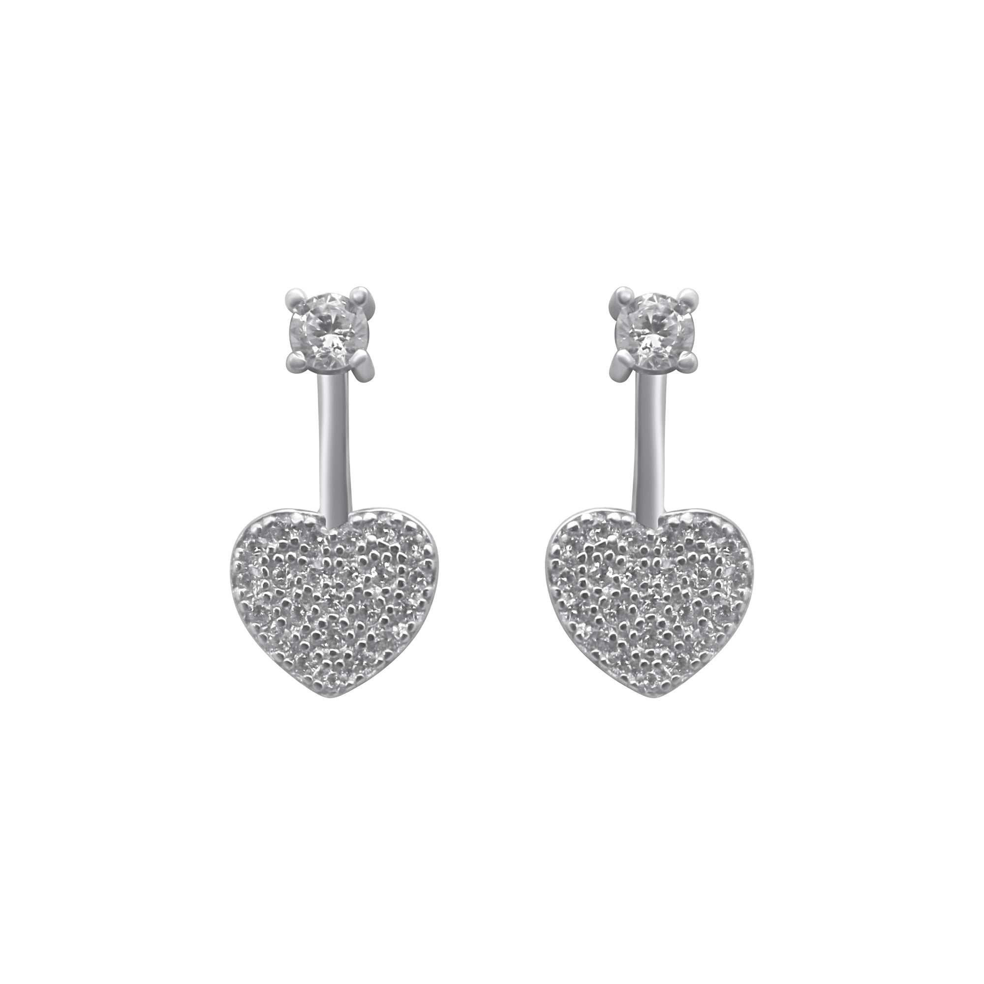 Sterling Silver CZ Drop Down Heart Earrings