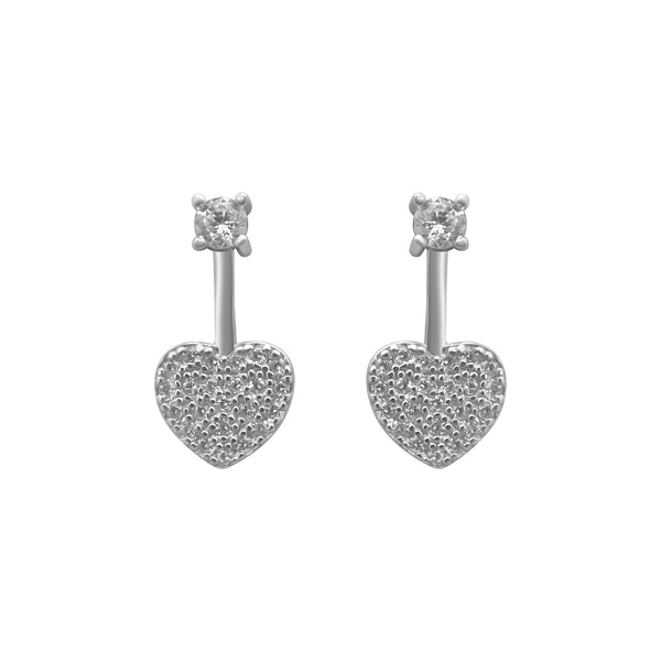 Sterling Silver CZ Drop Down Heart Earrings