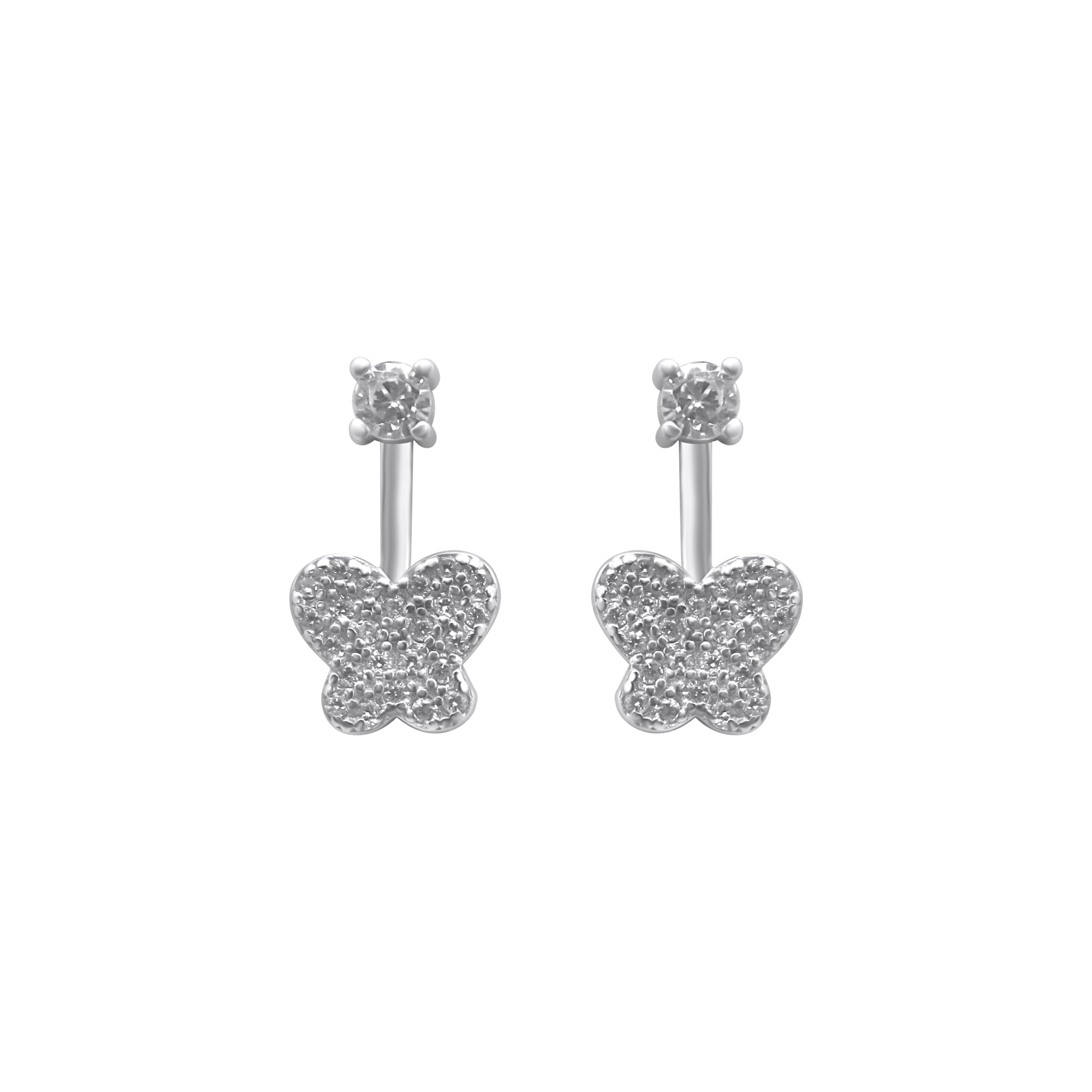 Sterling Silver CZ Drop Down Butterfly Earrings