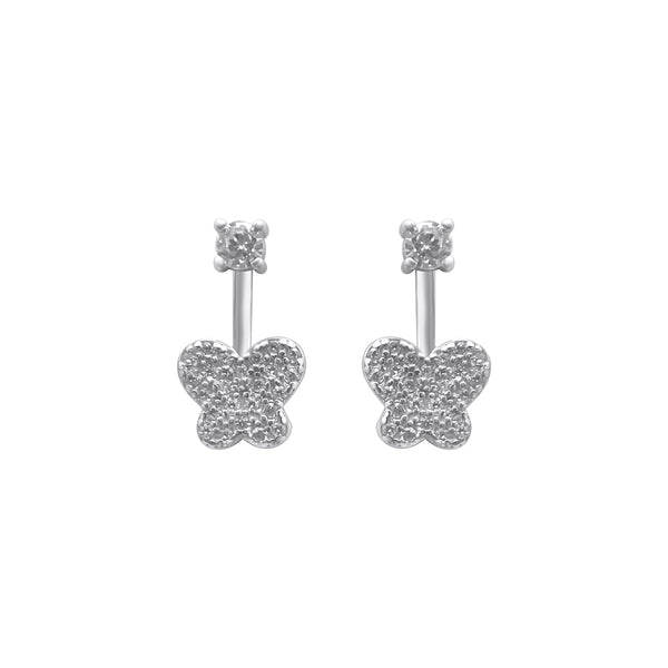 Sterling Silver CZ Drop Down Butterfly Earrings