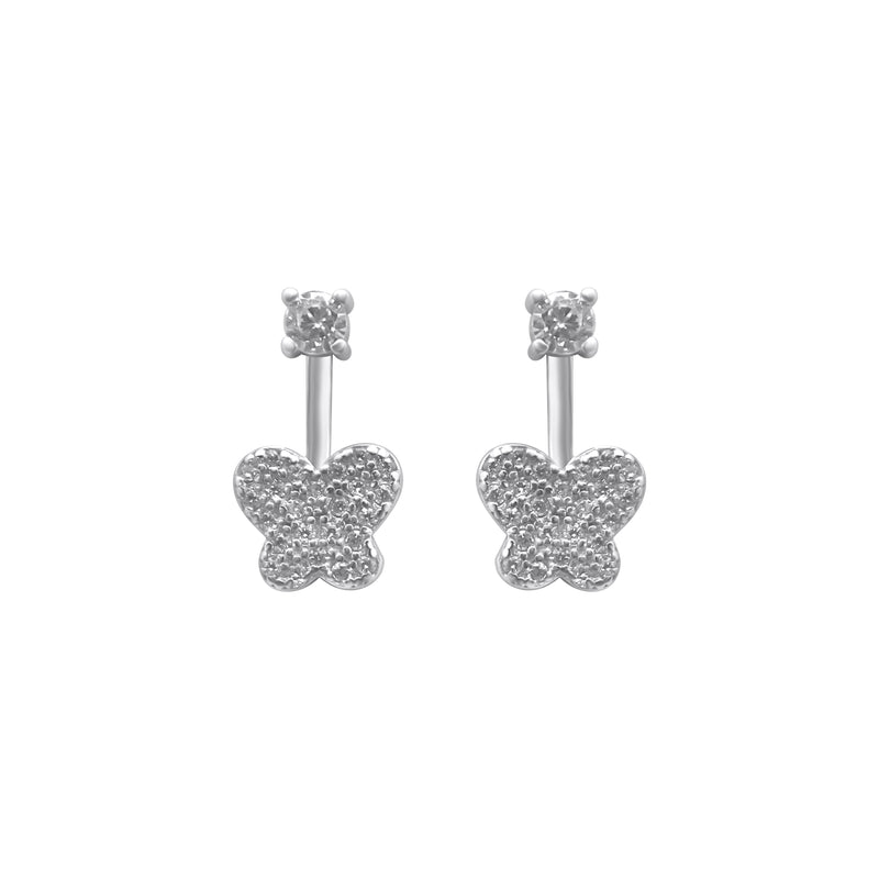 Sterling Silver CZ Drop Down Butterfly Earrings