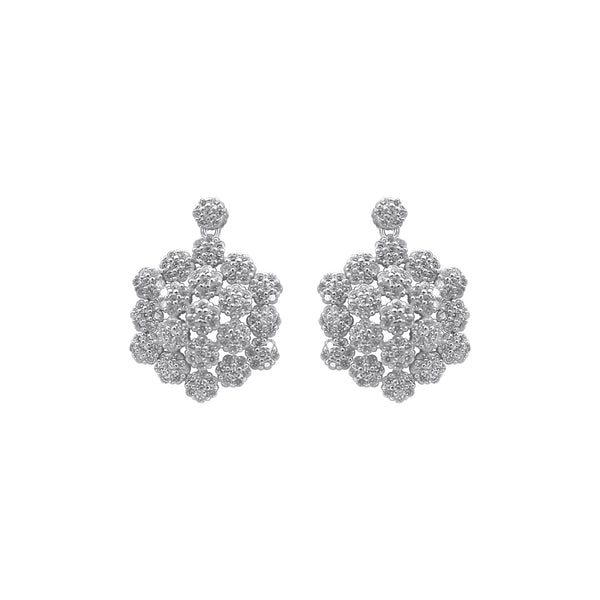 Sterling Silver Cluster CZ Flower Earrings