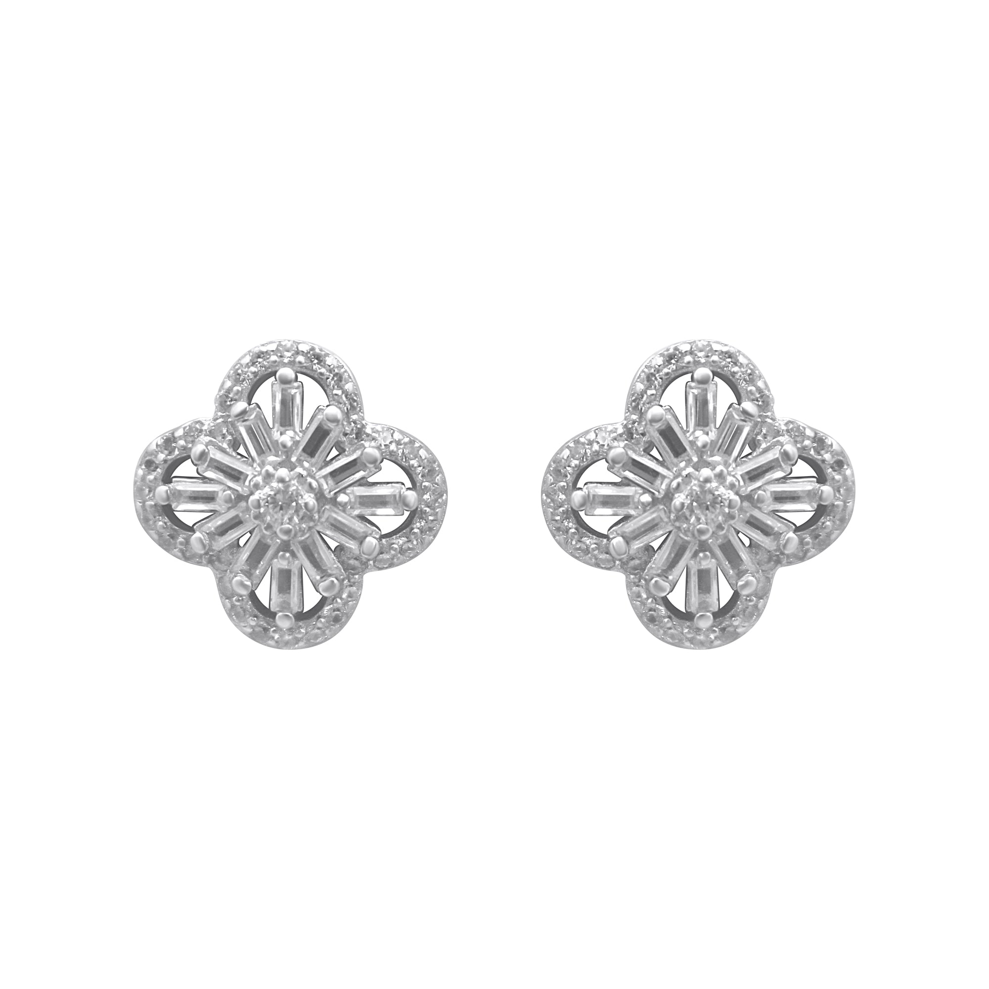Sterling Silver CZ Flower Clover Earrings
