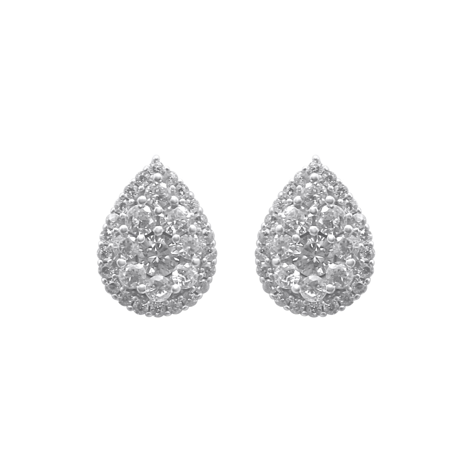 Sterling Silver Cluster CZ Tear Drop Stud Earrings