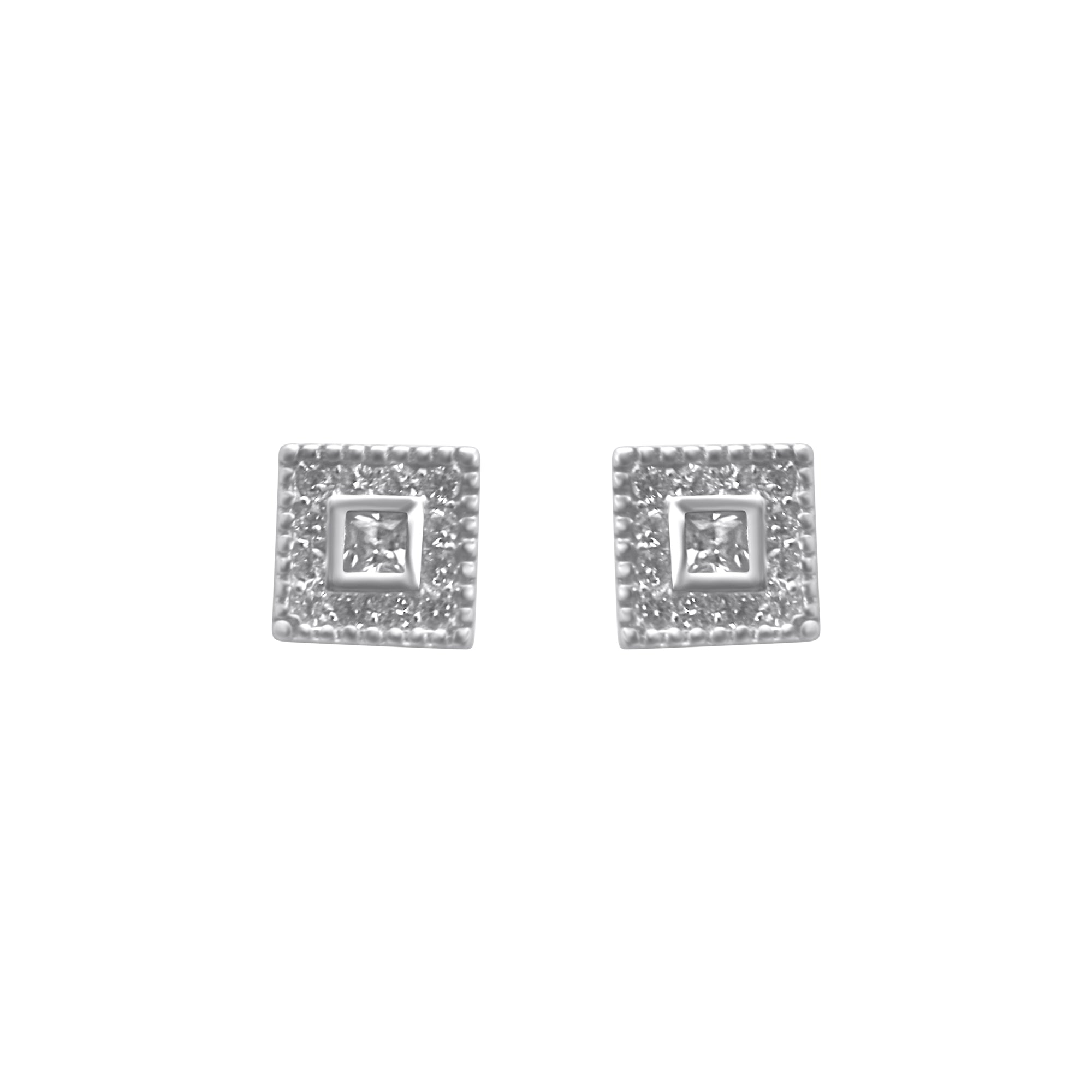 Sterling Silver Small CZ Square Stud Earrings