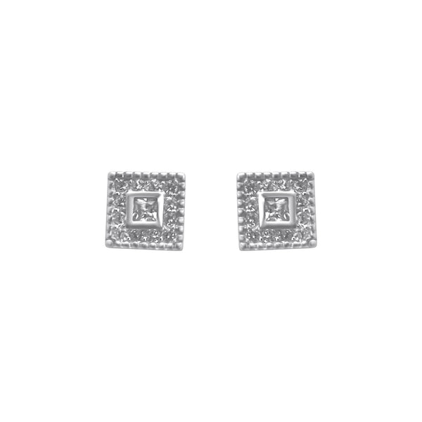Sterling Silver Small CZ Square Stud Earrings