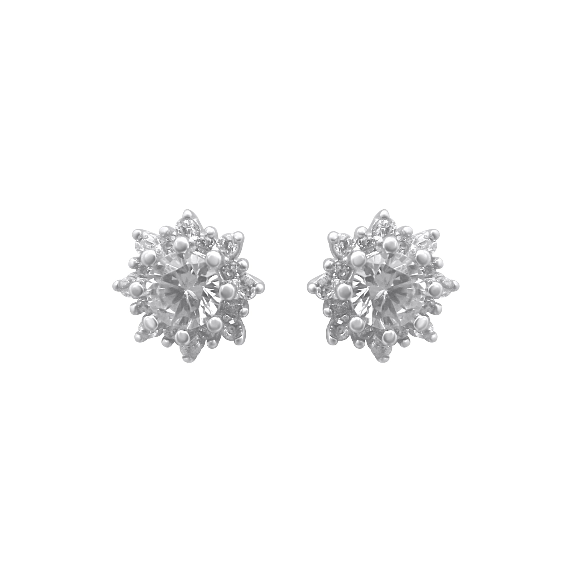 Sterling Silver Flower Stud CZ Earrings