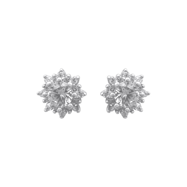 Sterling Silver Flower Stud CZ Earrings