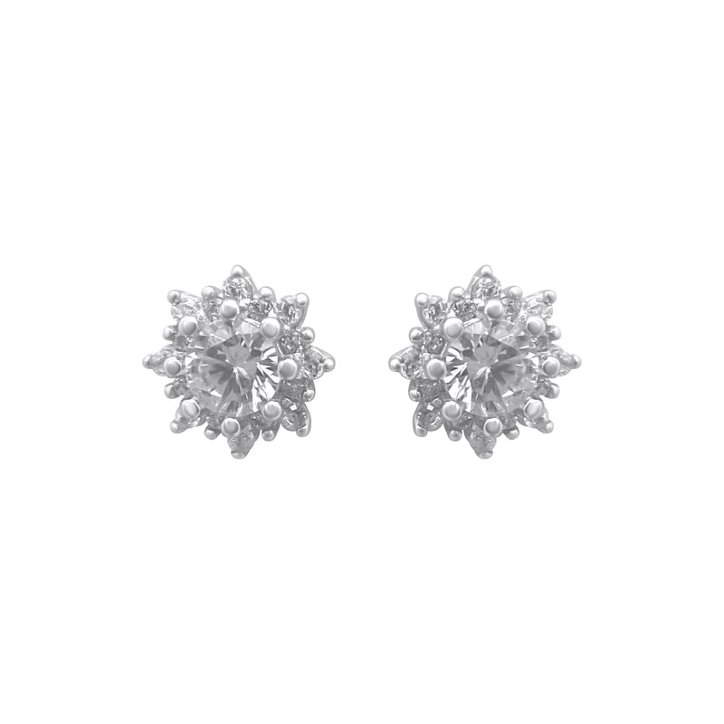 Sterling Silver Flower Stud CZ Earrings