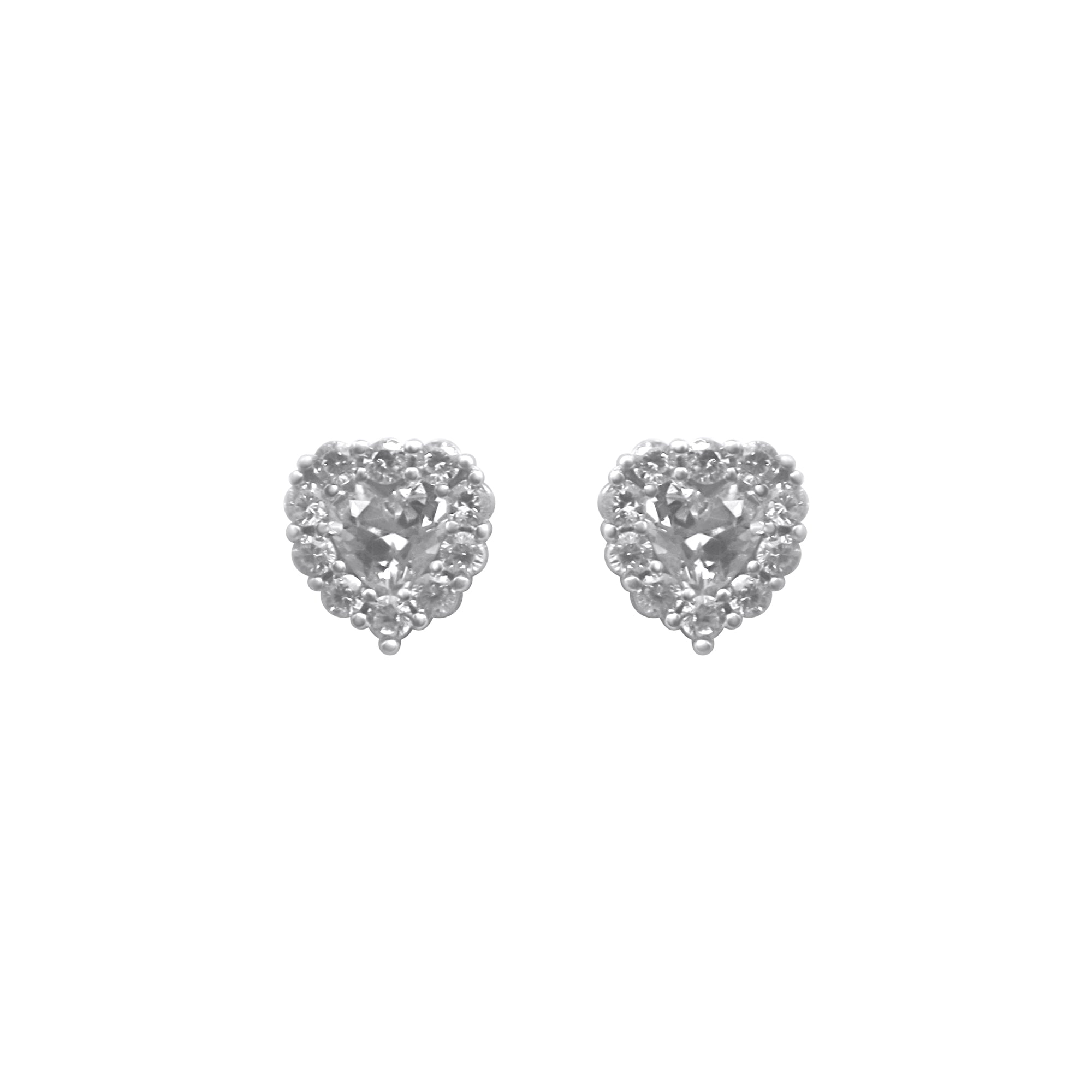 Sterling Silver CZ Border Heart Stud Earrings