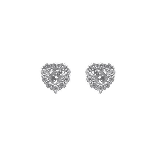 Sterling Silver Large CZ Border Heart Stud Earrings