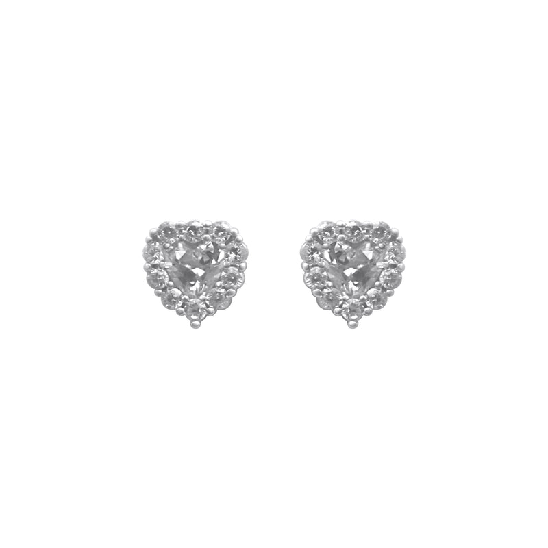 Sterling Silver CZ Border Heart Stud Earrings