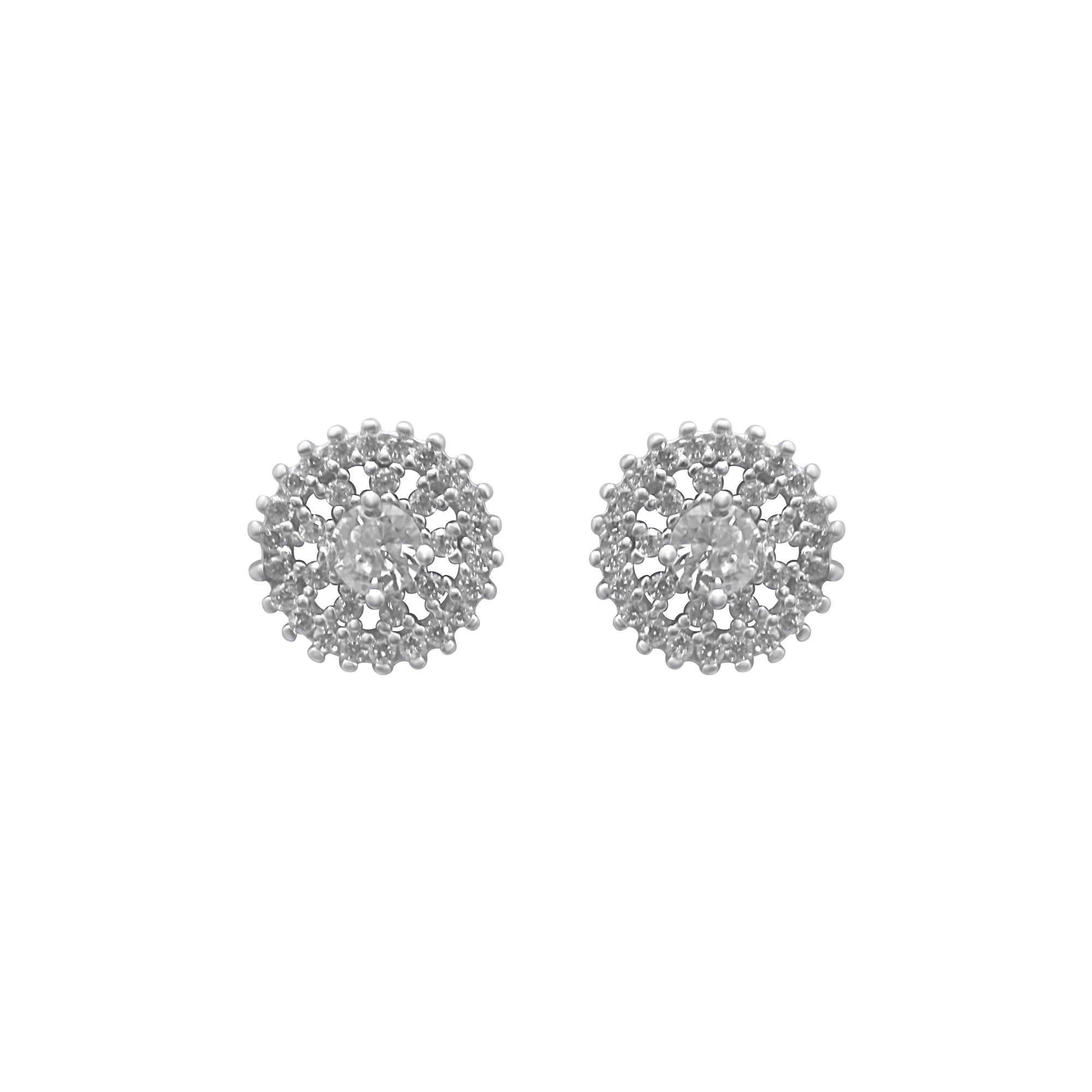 Sterling Silver Flower Sun CZ Stud Earrings