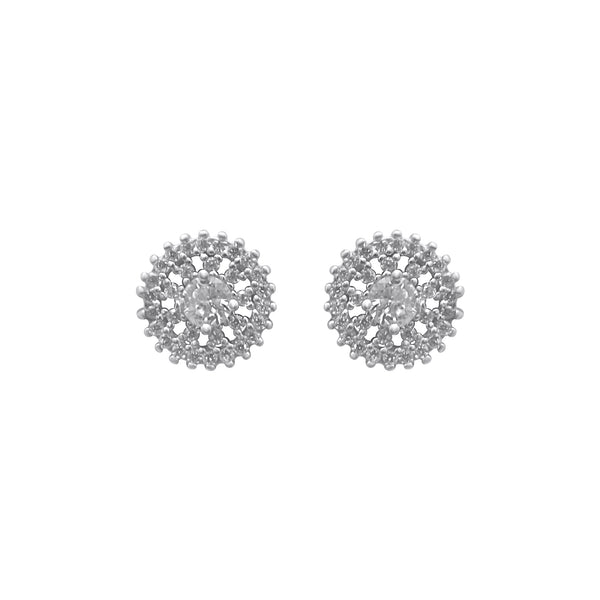 Sterling Silver Flower Sun CZ Stud Earrings