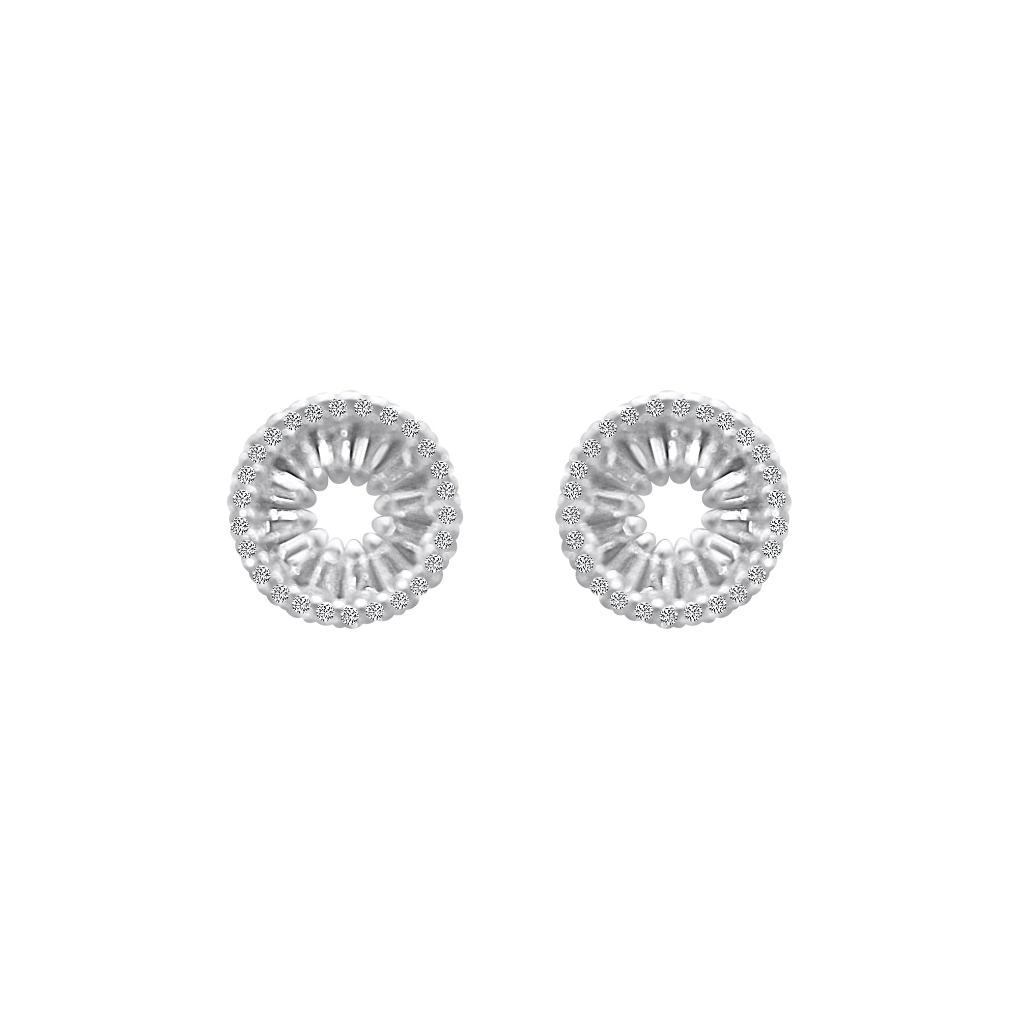 Sterling Silver Open Baguette CZ Border Circle Earrings