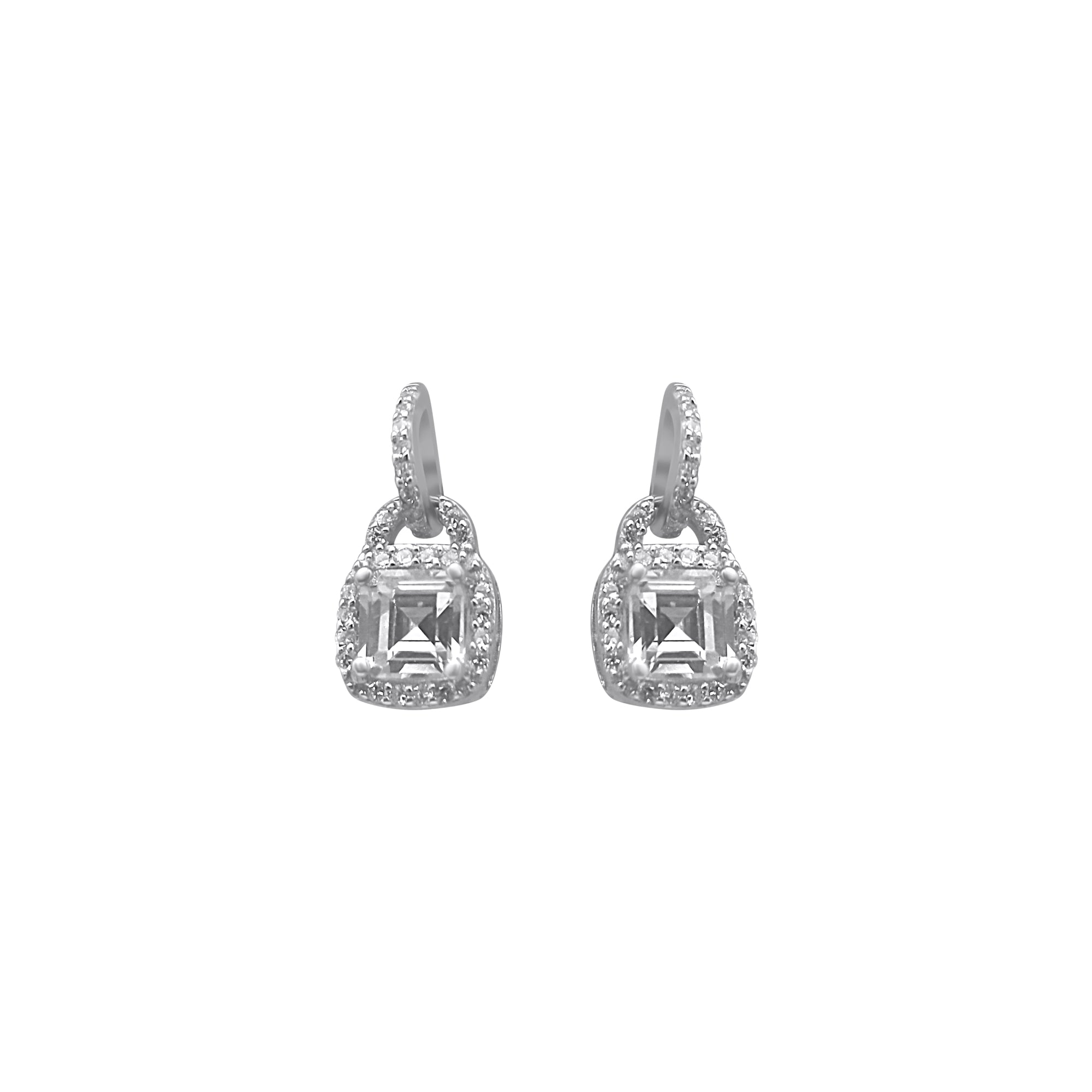 Sterling Silver Square CZ Drop Down Earrings