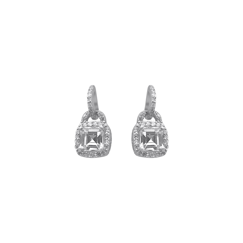 Sterling Silver Square CZ Drop Down Earrings