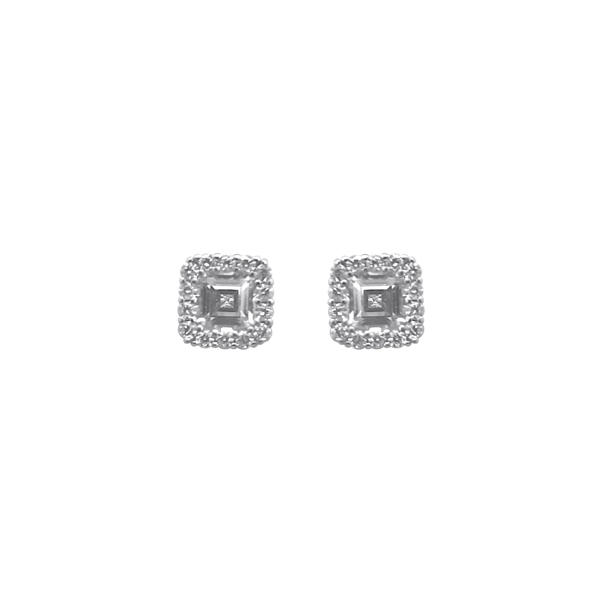 Sterling Silver Large CZ Cluster Soft Square Earrings