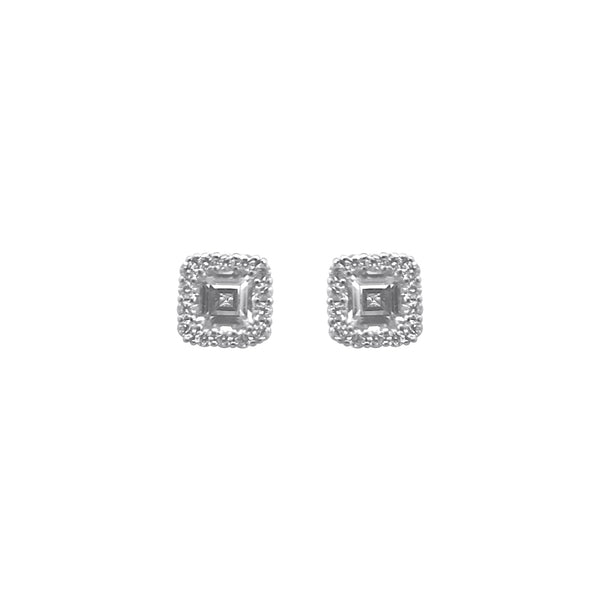 Sterling Silver Large CZ Cluster Soft Square Earrings