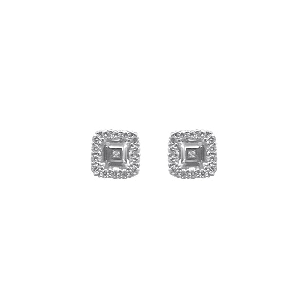 Sterling Silver Large CZ Cluster Soft Square Earrings