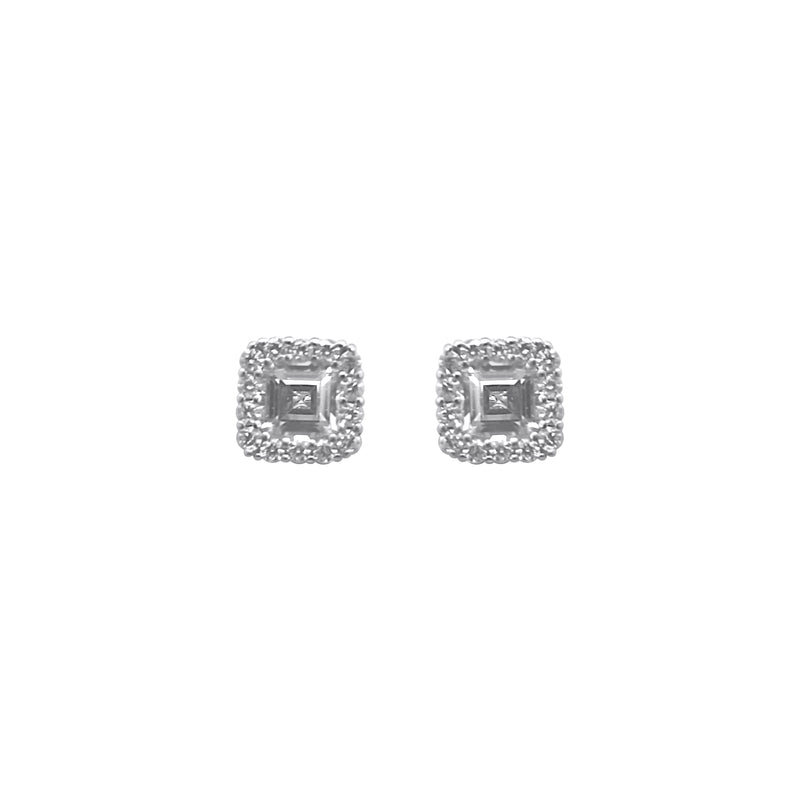 Sterling Silver Large CZ Cluster Soft Square Earrings