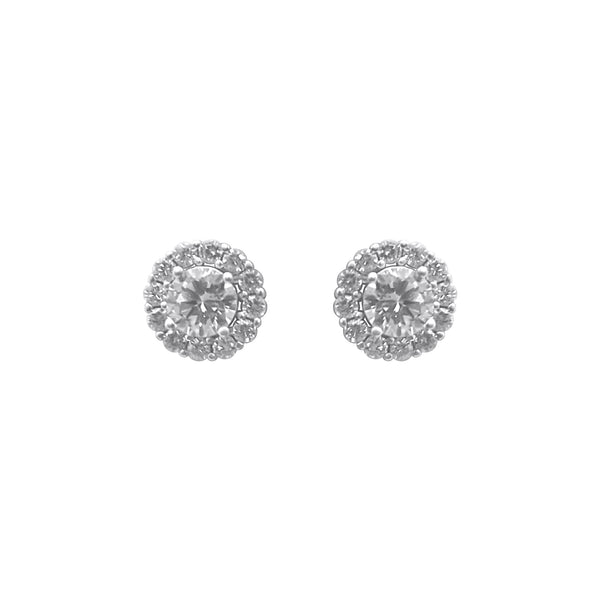 Sterling Silver Large CZ Border Circle Earrings