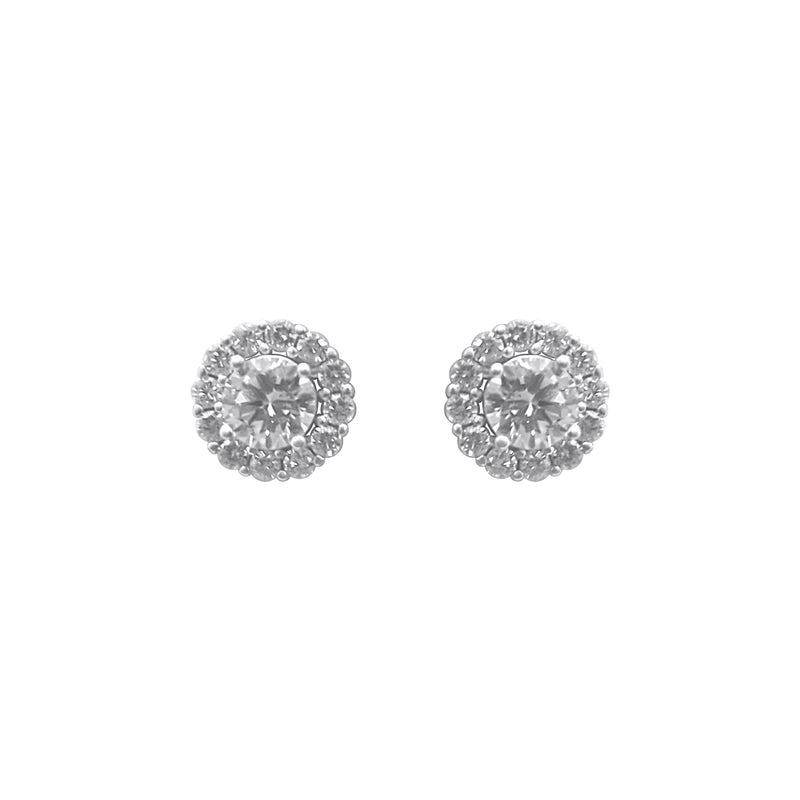 Sterling Silver Large CZ Border Circle Earrings