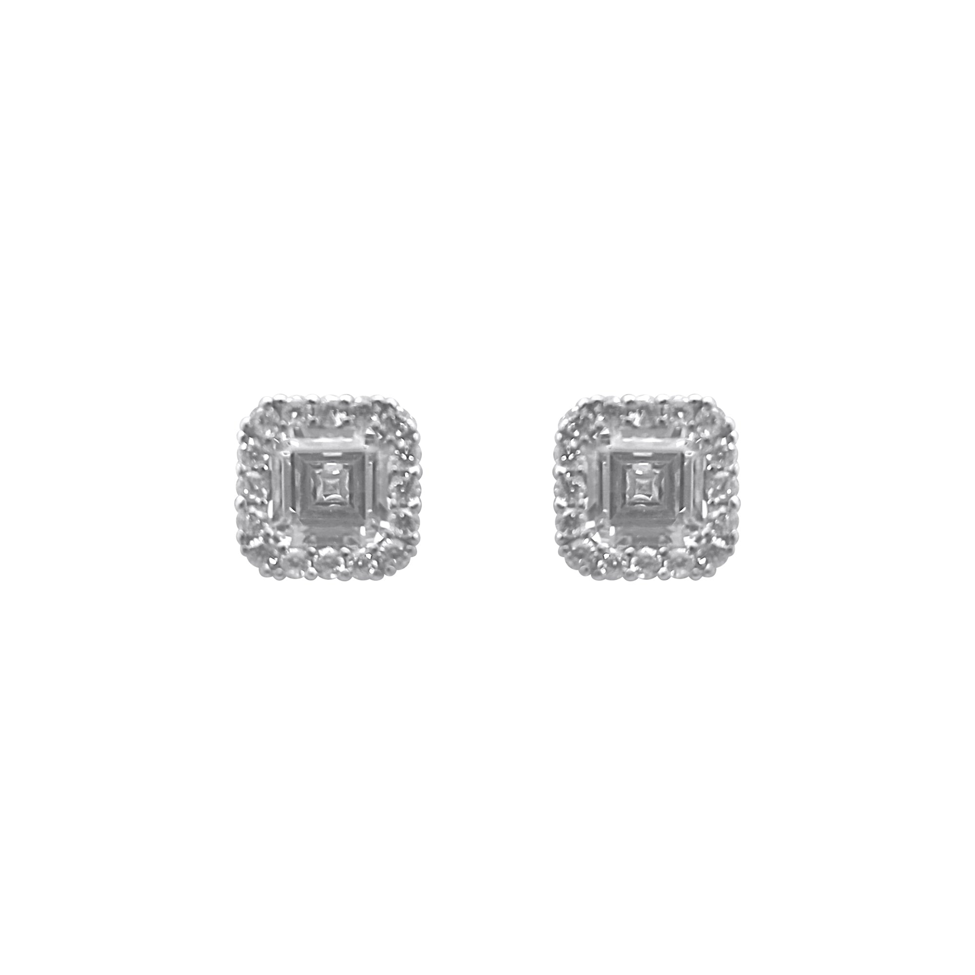 Sterling Silver Large CZ Border Square Earrings