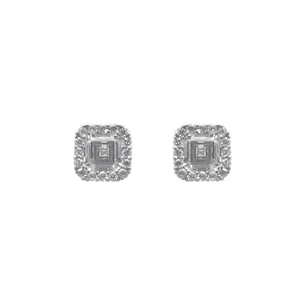 Sterling Silver Large CZ Border Square Earrings