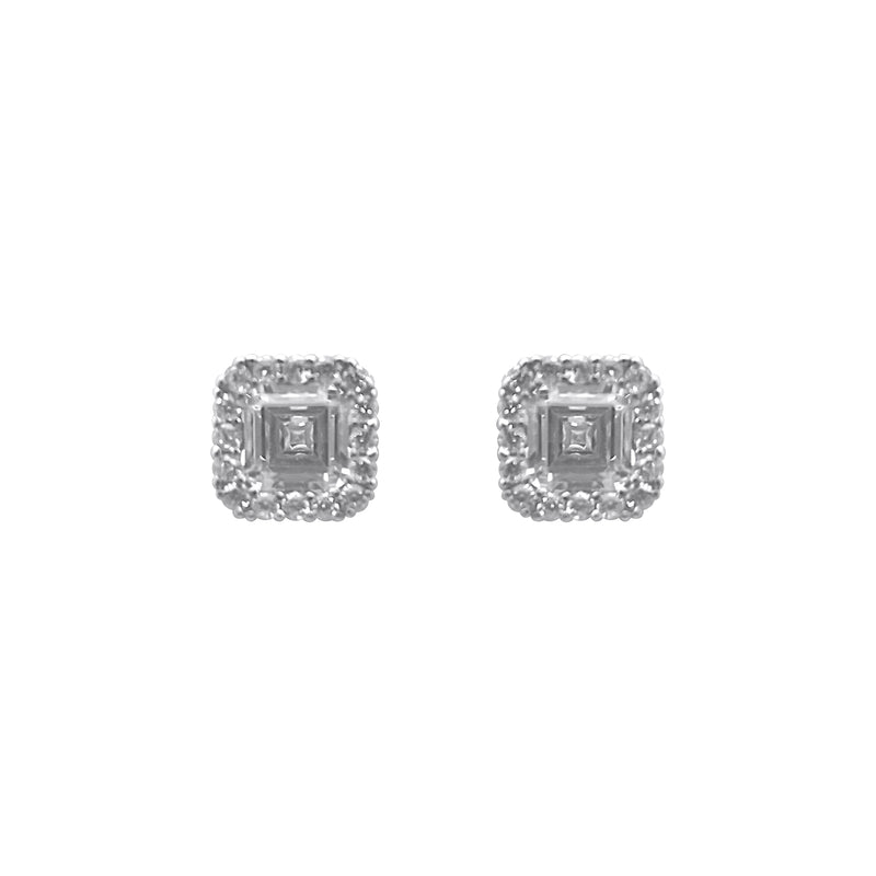 Sterling Silver Large CZ Border Square Earrings