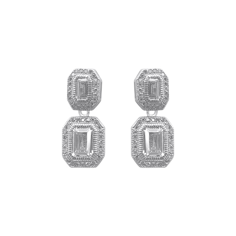 Sterling Silver Double Square CZ Earrings
