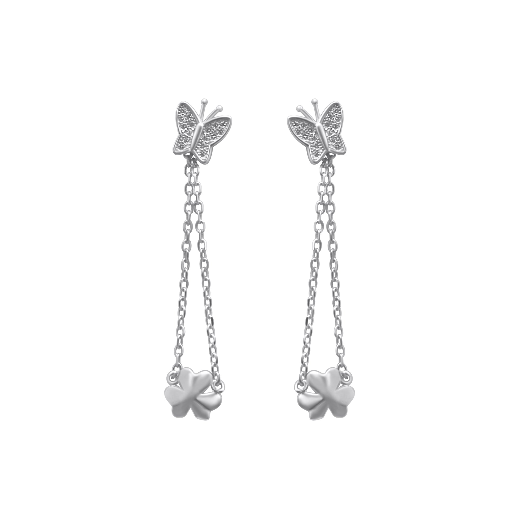 Sterling Silver Butterfly Earrings Dangle Chain Flower
