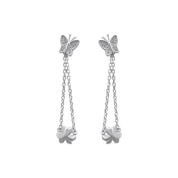 Sterling Silver Butterfly Earrings Dangle Chain Flower