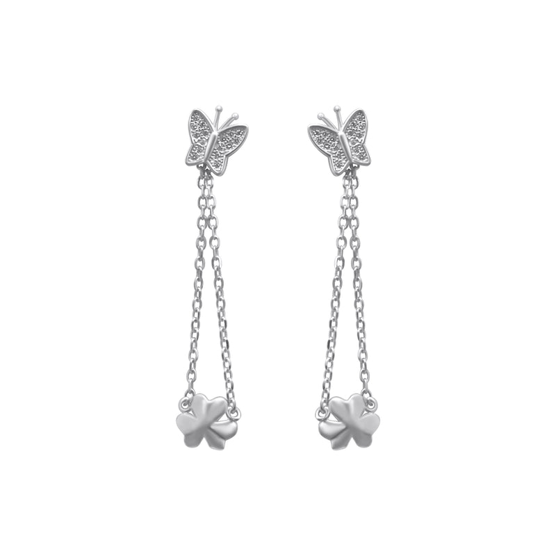 Sterling Silver Butterfly Earrings Dangle Chain Flower