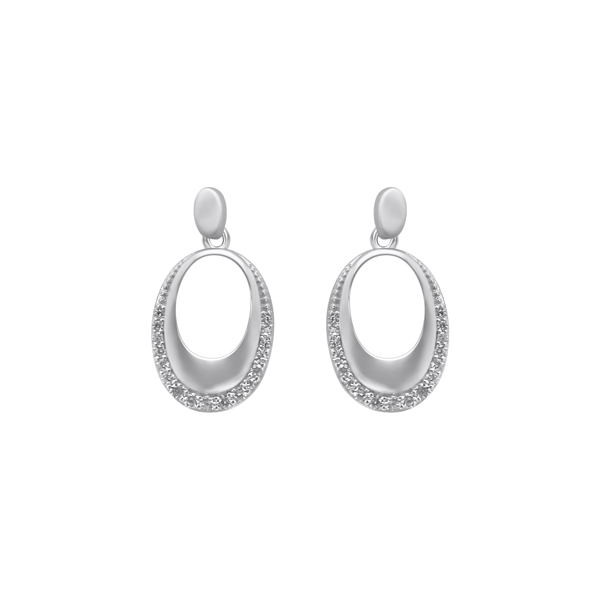 Sterling Silver Oval Dangle CZ Earrings