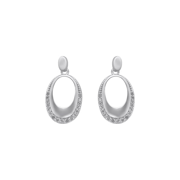 Sterling Silver Oval Dangle CZ Earrings