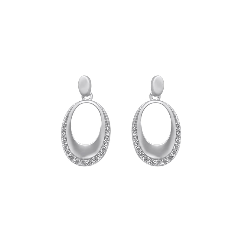 Sterling Silver Oval Dangle CZ Earrings