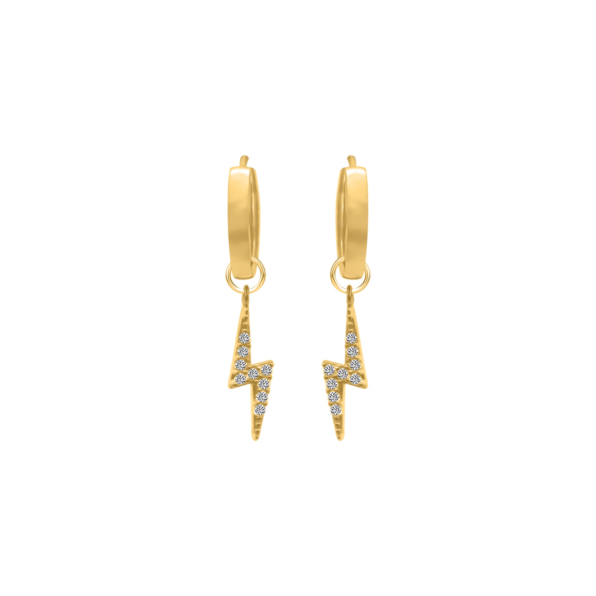 Sterling Silver Dangling CZ Lighting Bolt Huggie Earrings
