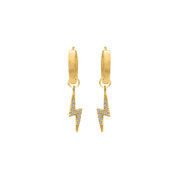 Sterling Silver Dangling CZ Lighting Bolt Huggie Earrings