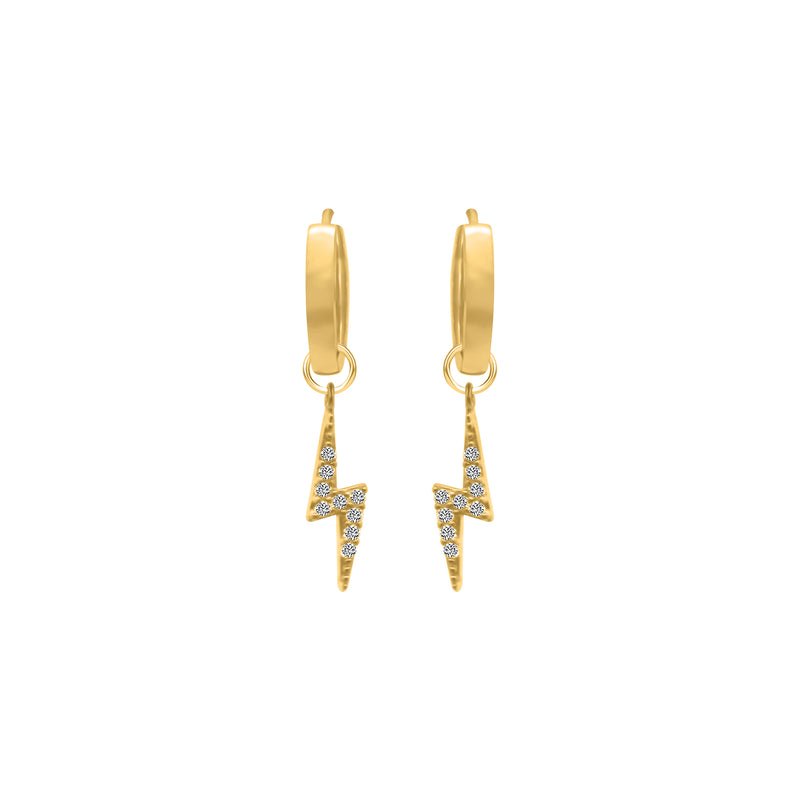 Sterling Silver Dangling CZ Lighting Bolt Huggie Earrings